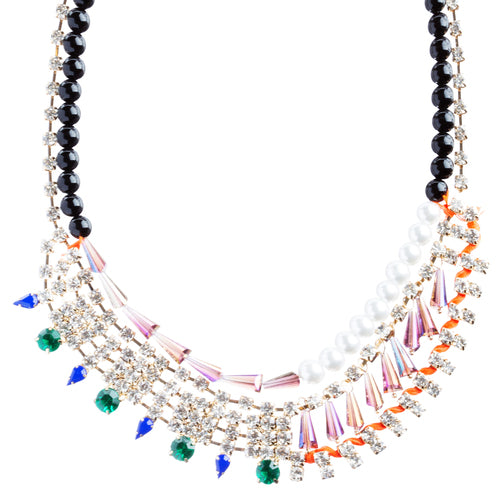 Contrasting Arrangement Crystal Rhinestone Statement Bib Necklace N79 Multi