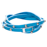 Silver Studded Italian Calf Leather Wrap Bracelet Ocean Blue