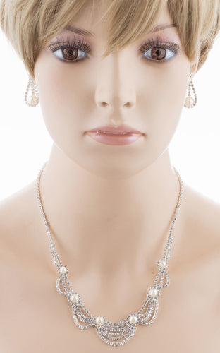 Bridal Wedding Jewelry Set Crystal Rhinestone Pearl Elegant Classy Necklace - Accessoriesforever