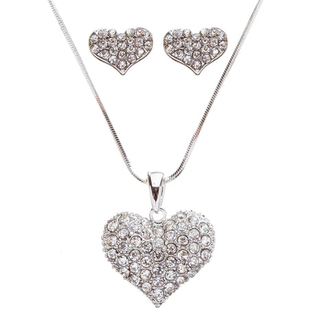 Lovely Sweet Beautiful Heart Shape Valentine's Day Necklace Set JN166 Silver