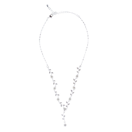 Bridal Wedding Jewelry Set Crystal Pearl Beautiful Flowers Vine Necklace Silver - Accessoriesforever