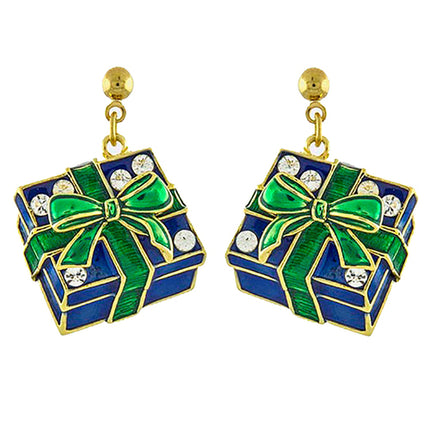 Christmas Jewelry Holiday Crystal Rhinestone Gift Box Earrings E1143 Green