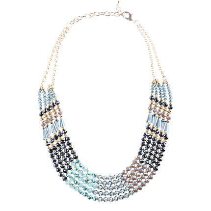 Beautiful Multi Strands Layered Beads Statement Jewelry Set JN200 Gold Blue