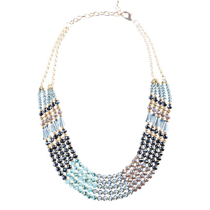 Beautiful Multi Strands Layered Beads Statement Jewelry Set JN200 Gold Blue - Accessoriesforever