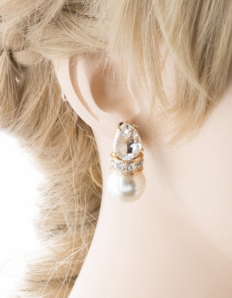 Bridal Wedding Jewelry Crystal Rhinestone Elegant Tear Drop Earrings E863 Gold - Accessoriesforever