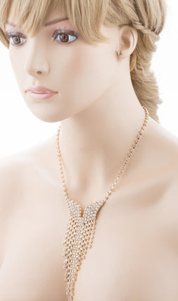Bridal Wedding Jewelry Crystal Rhinestone Illuminating Dangling Necklace J516 GD - Accessoriesforever