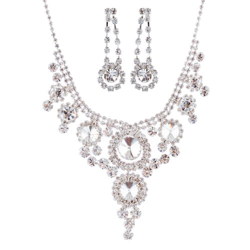 Bridal Wedding Jewelry Crystal Rhinestone Stunning Shine Necklace Set J679 SV
