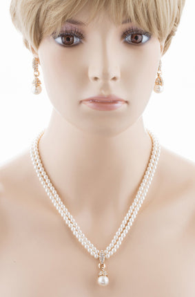 Bridal Wedding Jewelry Set Pearl Rhinestone LN Creme - Accessoriesforever