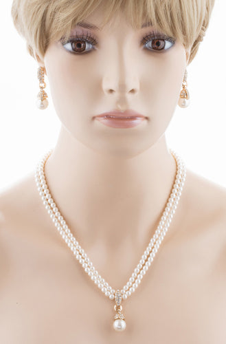 Bridal Wedding Jewelry Set Pearl Rhinestone LN Creme