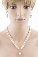 Bridal Wedding Jewelry Set Pearl Rhinestone LN Creme