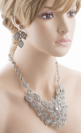 Bridal Wedding Jewelry Crystal Rhinestone Fantasic Stunning Necklace Silver - Accessoriesforever