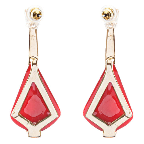 Beautiful Long Crystal Pave Accented Earrings Red