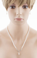 Bridal Wedding Jewelry Set Crystal Rhinestone Teardrop Pearl Soft V Necklace