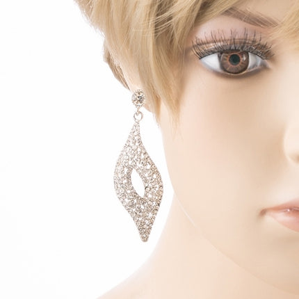 Bridal Wedding Jewelry Crystal Rhinestone Open Wave Chic Dangle Earrings Silver - Accessoriesforever