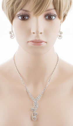 Bridal Wedding Jewelry Set Crystal Rhinestone Dazzle Y Drop Swirl Necklace SV - Accessoriesforever