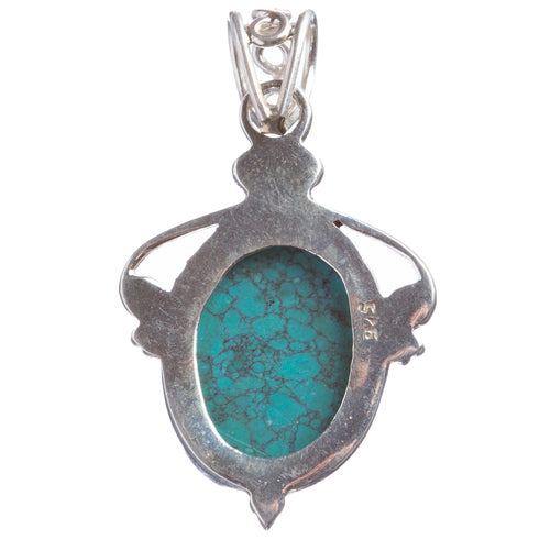 925 Sterling Silver Natural Gemstones Turquoise Pendant FJSVP2057