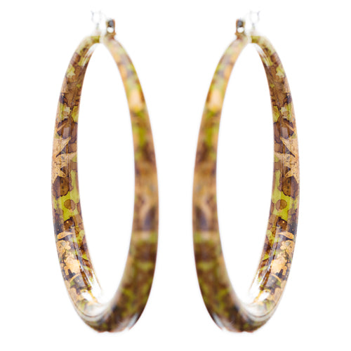 Fashion Hoop Earrings Painted Lucite Green