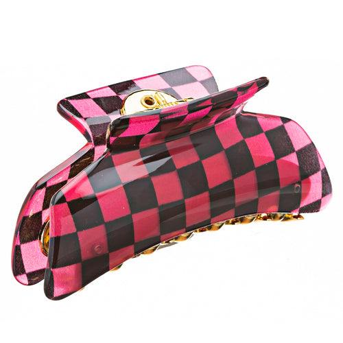Woman Fashion Hair Claw Clip Lucite Checker Red NEW - Accessoriesforever