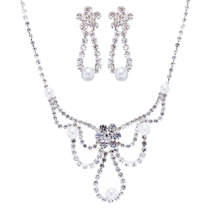 Bridal Wedding Jewelry Set Rhinestone Pearl Flower DP - Accessoriesforever