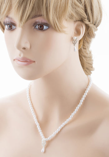 Bridal Wedding Jewelry Set Crystal Vintage Single Strand Pearls Necklace Silver - Accessoriesforever