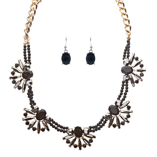 Beautiful Sparkle Crystal Rhinestone Formica Statement Necklace Set Gold Black