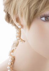 Bridal Wedding Jewelry Set Crystal Pearl Chunky V Drop Swirl Necklace Gold