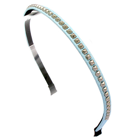 Square Silver Studded Leatherette Light Blue Headband