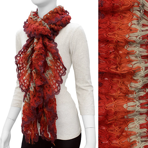 Gorgeous Unique Multi Color Ruffle Knit Fashion Scarf Red