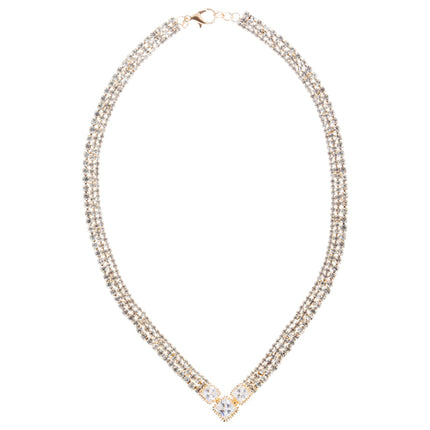 Bridal Wedding Jewelry Crystal Rhinestone Simple Sparkle Design Necklace Gold - Accessoriesforever