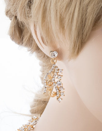Bridal Wedding Jewelry Set Crystal Rhinestones Stunning Bib Necklace Gold - Accessoriesforever