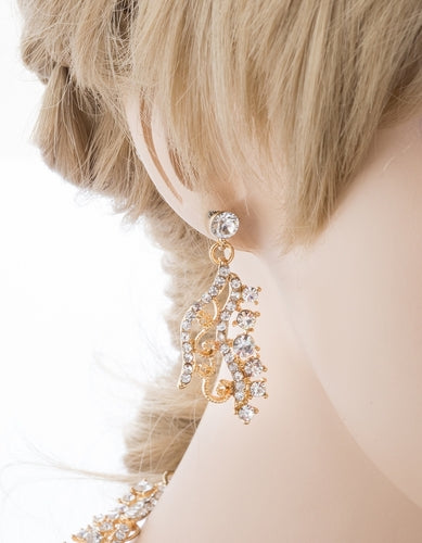 Bridal Wedding Jewelry Set Crystal Rhinestones Stunning Bib Necklace Gold - Accessoriesforever