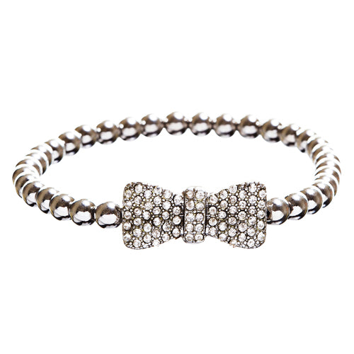 Fashion Chic Crystal Rhinestone Gorgeously Crafted Bow Bracelet B496 Silver