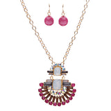Unique Fashion Crystal Rhinestone Fan Charm Necklace And Earrings JN222 Pink