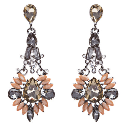 Beautiful Crystal Rhinestone Bead Multi Shape Dangle Drop Fashion Earrings Brown