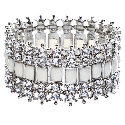 Crystal Stretch Cuff Vintage Fashion Bracelet White - Accessoriesforever