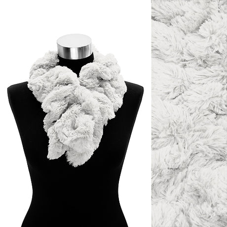 Solid Soft Faux Rabbit Fur Ruffle Pull Through Fashion Scarf White