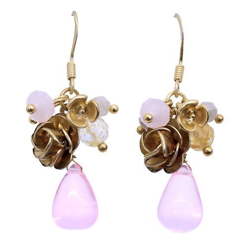 Floral Charm Tear Drop Dangle Handmade Earring Pink - Accessoriesforever