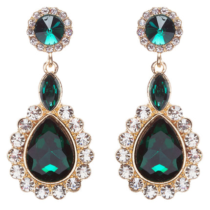 Beautiful Glamorous Bridal Crystal Rhinestone Teardrop Dangle Earrings Green