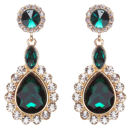 Beautiful Glamorous Bridal Crystal Rhinestone Teardrop Dangle Earrings Green