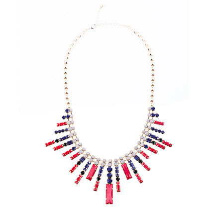 Modern Chic Trendy Dazzle Crystal Rhinestone Statement Jewelry Necklace Red - Accessoriesforever