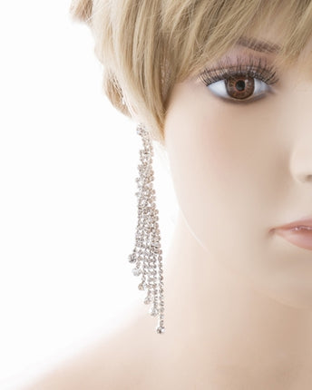 Bridal Wedding Jewelry Crystal Rhinestone Dazzling Drape Dangle Earrings E983 SV - Accessoriesforever