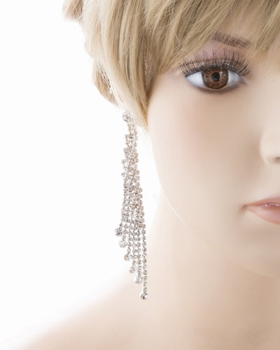 Bridal Wedding Jewelry Crystal Rhinestone Dazzling Drape Dangle Earrings E983 SV - Accessoriesforever