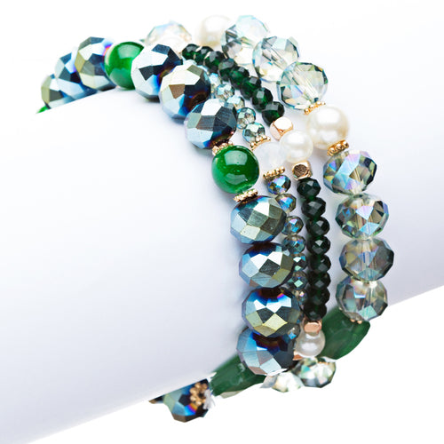 Modern Fashion Crystal Rhinestone Stylish Beaded Stretch Bracelet B420 Green - Accessoriesforever