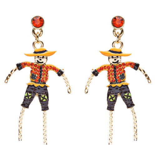 Halloween Costume Jewelry Crystal Rhinestone Detailed Scarecrow Earrings E794 OR