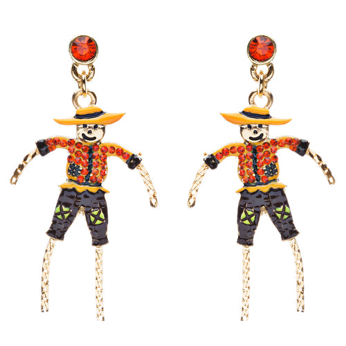 Halloween Costume Jewelry Crystal Rhinestone Detailed Scarecrow Earrings E794 OR