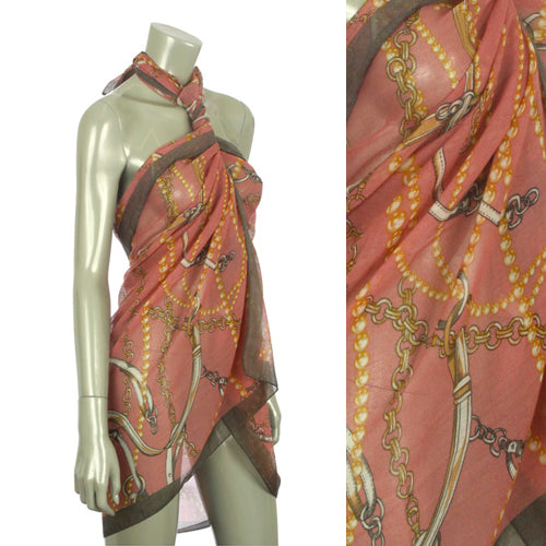 Beach Sarong Pareo Shawl Wrap Chain N Belt Pink