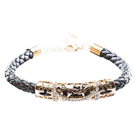 Simple Style Rope Cord Crystal Rhinestone Fashion Bracelet B459 Black Gold