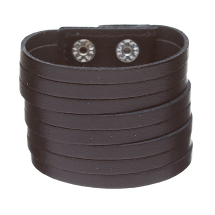 Chic Trendy Multi Strands Genuine Leather Fashion Wide Wrap Bracelet Black