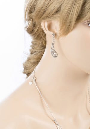 Bridal Wedding Jewelry Set Necklace Earring Crystal Rhinestone Classic Silver - Accessoriesforever