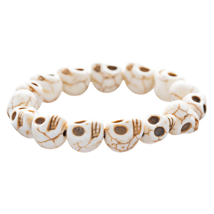 Halloween Costume Jewelry Skull Charms Design Stretch Bracelet Creme Nature